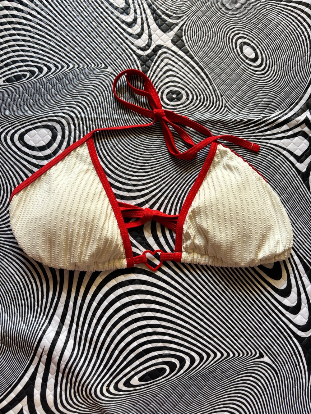 Y2K White & Red Triangle Bikini Top